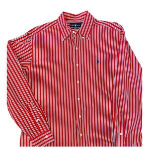 Polo Ralph Lauren Striped Shirt Men's Classic Fit Sz L Long Sleeve Red Vintage
